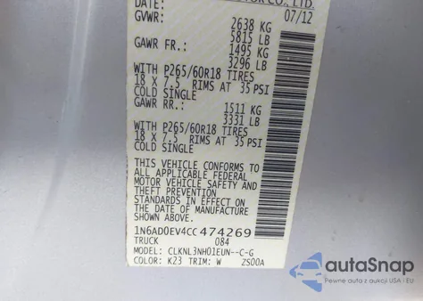 2012 Nissan Frontier Sl from USA, damaged, VIN 1N6AD0EV4CC474269